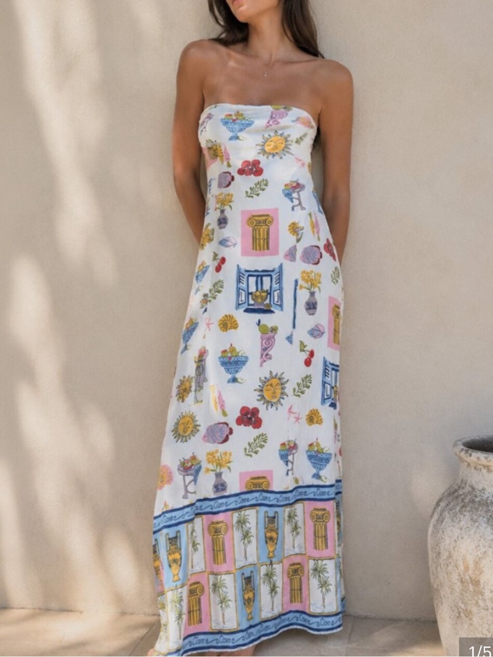 NWOT Japna Vacation Print Greece Linen Blend Maxi Dress Small